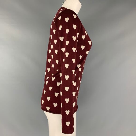 BURBERRY PRORSUM Size S Brown Silk Blend Print V-Neck Sweater - Picture 2 of 8